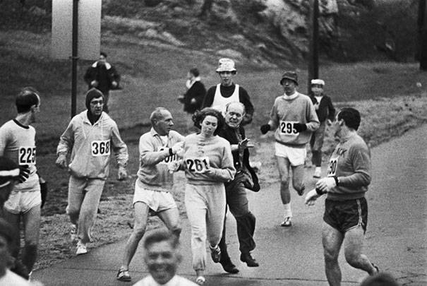 10.) Women were not allowed to run the Boston Marathon in 1967. Kathrine Switzer dodged that rule, and became the first woman to finish despite organizers trying to stop her.